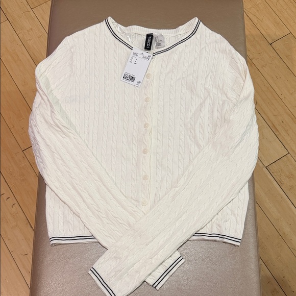 H&M Sweaters - H&M White Cable Knit Button Down Shirt